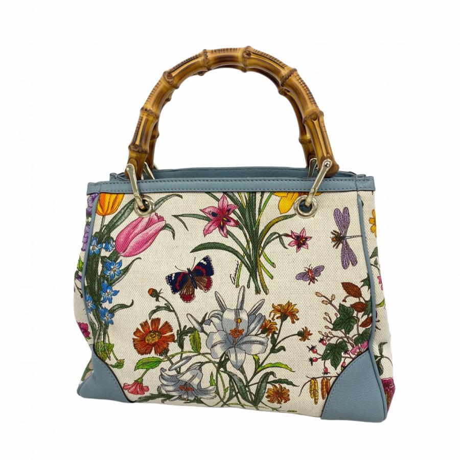 ★最終価格【5oe4901】グッチ ハンドバッグ バンブー 336032 キャンバス ブルー マルチカラー シャンパンゴールド金具【中古】レディース GUCCI（グッチ） ☆最終価格【5oe4901】グッチ ハンドバッグ バンブー