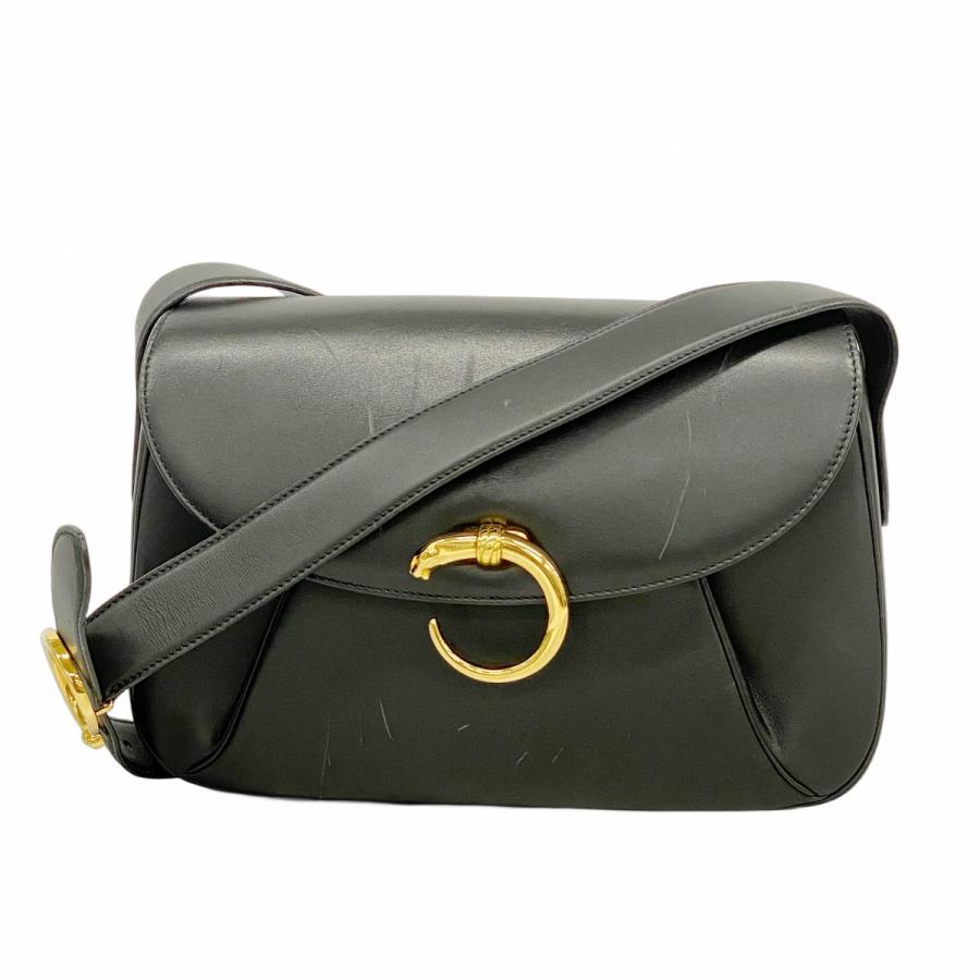【5pb2780】カルティエ ショルダーバッグ パンテール レザー ブラック ゴールド金具【中古】レディース Cartier（カルティエ） ☆最終価格☆SALE【5pb2780】カルティエ