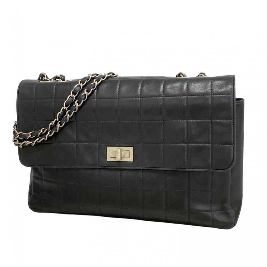 ★SALE【6db1541-k】シャネル ショルダーバッグ 2.55/チョコバー Wチェーン ラムスキン ブラック シルバー金具【中古】レディース CHANEL（シャネル） ☆最終価格☆SALE 【6db1541-k】シャネル
