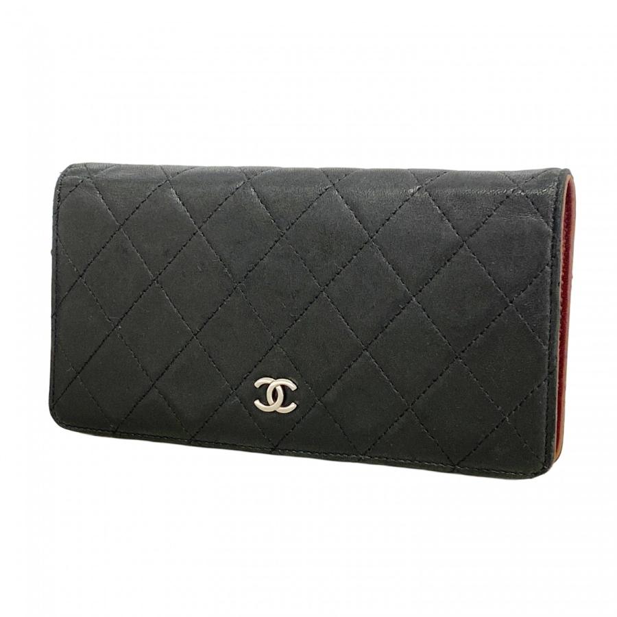 【6dc2909-k】シャネル 長財布 マトラッセ ラムスキン ブラック シルバー金具【中古】メンズ レディース ユニセックス CHANEL（シャネル） ☆最終価格☆SALE 【6dc2909-k】シャネル 長財布