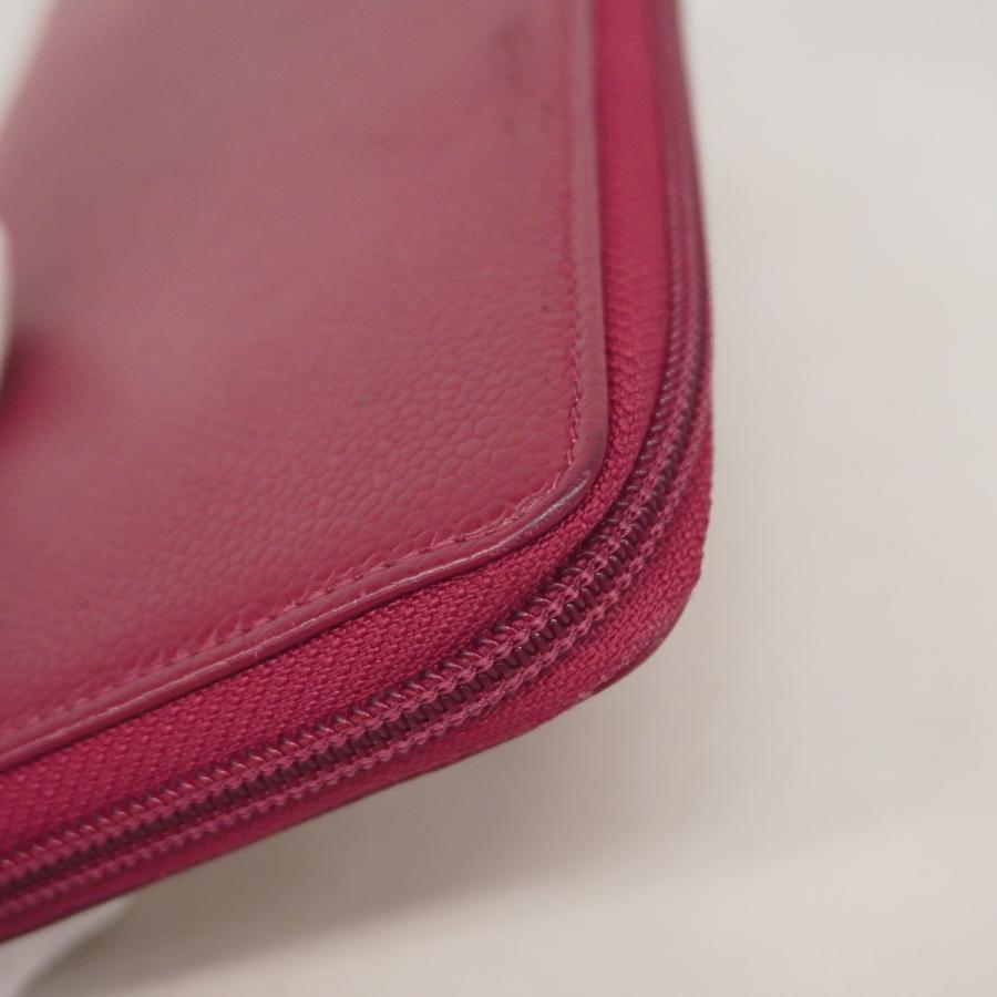 CHANEL 【5gd4592-h】シャネル 長財布 キャビアスキン レッド シルバー  