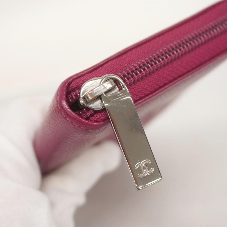 CHANEL 【5gd4592-h】シャネル 長財布 キャビアスキン レッド シルバー  