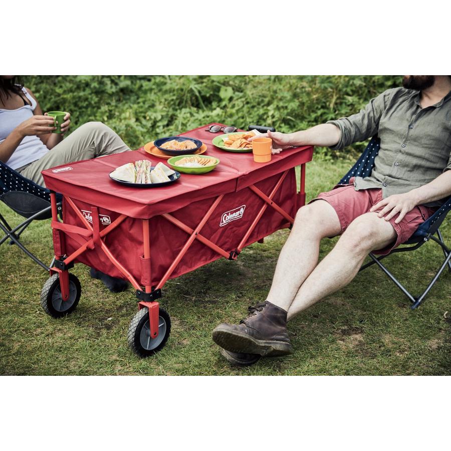 コールマン アウトドアワゴン(レッドxブラック) ウッドロールテーブル
