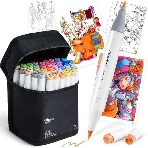 Ohuhu マーカーペン 筆タイプ 48色49本 プロ愛用 中間色 イラスト