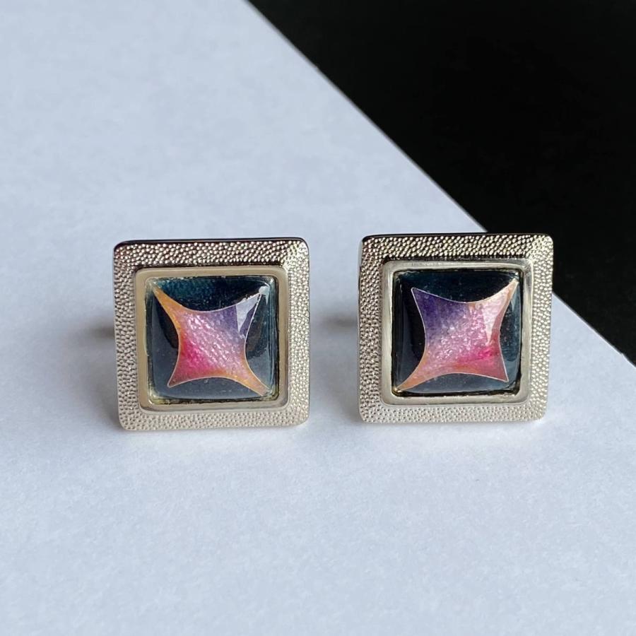 スター七宝焼きのカフスボタン カフリンクス 純銀胎有線七宝