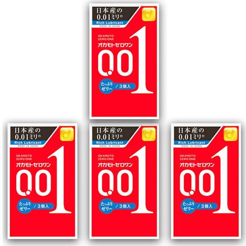 オカモト オカモト001 ゼロワン 0.01 たっぷりゼリー コンドーム 3個×4