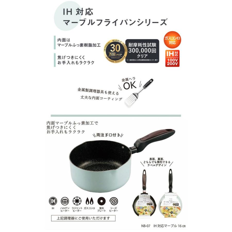 IH対応 マーブルコートミルクパン 16cm ミニサイズの片手鍋 注ぎ口つき