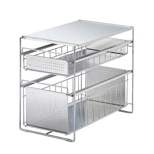 ステンレス製シンク下スライド収納ラック 幅25cm 引き出し2段タイプ