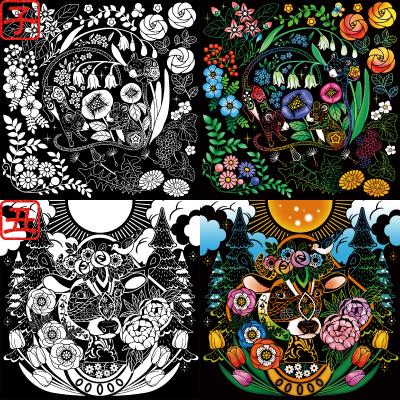 スクラッチアート 花と動物たちのファンタジー 十二支編 上巻 大人の