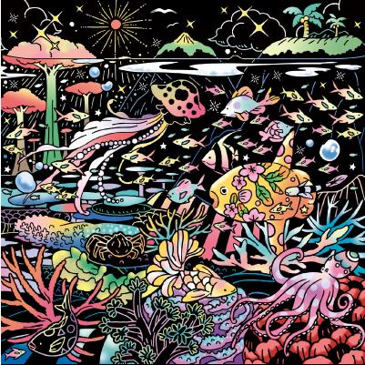 CINDY CONKLIN シンディコンクリン　絵画　スクラッチワーク　ハワイ スクラッチアート ペン付き きらめく海と珊瑚礁のファンタジー 大人の