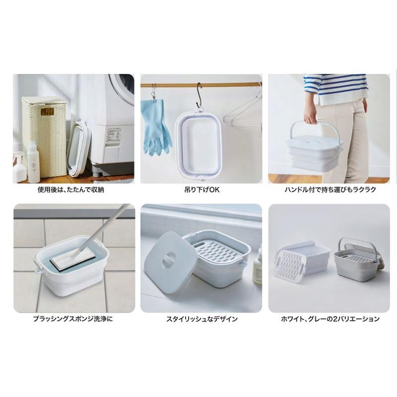 つけ置きバケツ 折りたたみ つけ置き洗い 漂白 上履き 蓋 洗濯板付 折りたたみバケツ 四角 洗い桶 シリコンバケツ つけ置きバスケット 洗濯 多機能洗い桶 | 伊勢藤 | 03