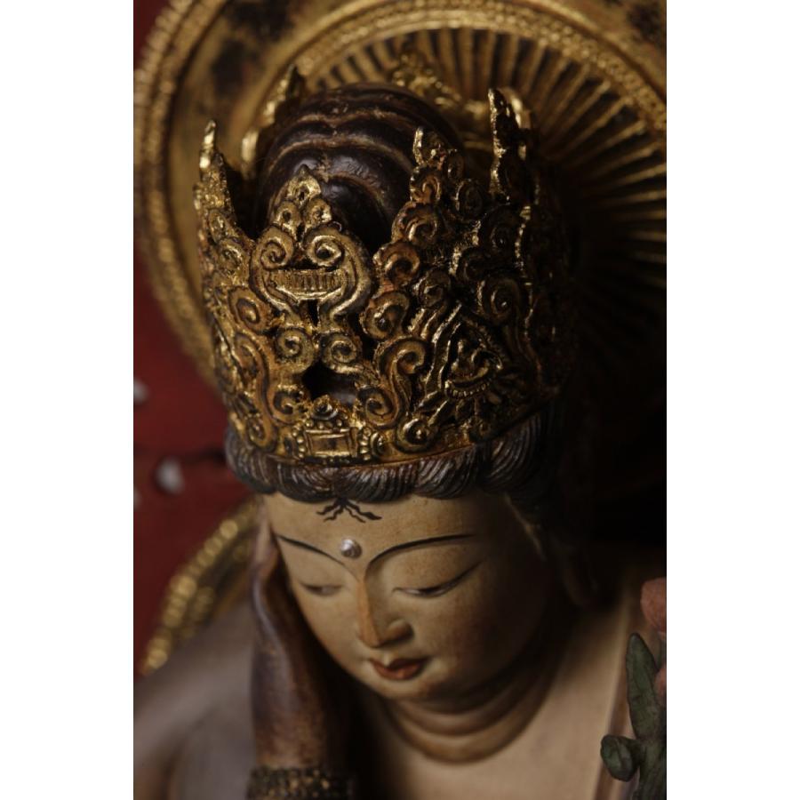 工芸品　六角堂　フィギュア台　推し活用　仏像置き　インテリア 仏像 桧木 阿弥陀如来 立像 八角台座 舟型唐草光背 4.5寸 浄土宗