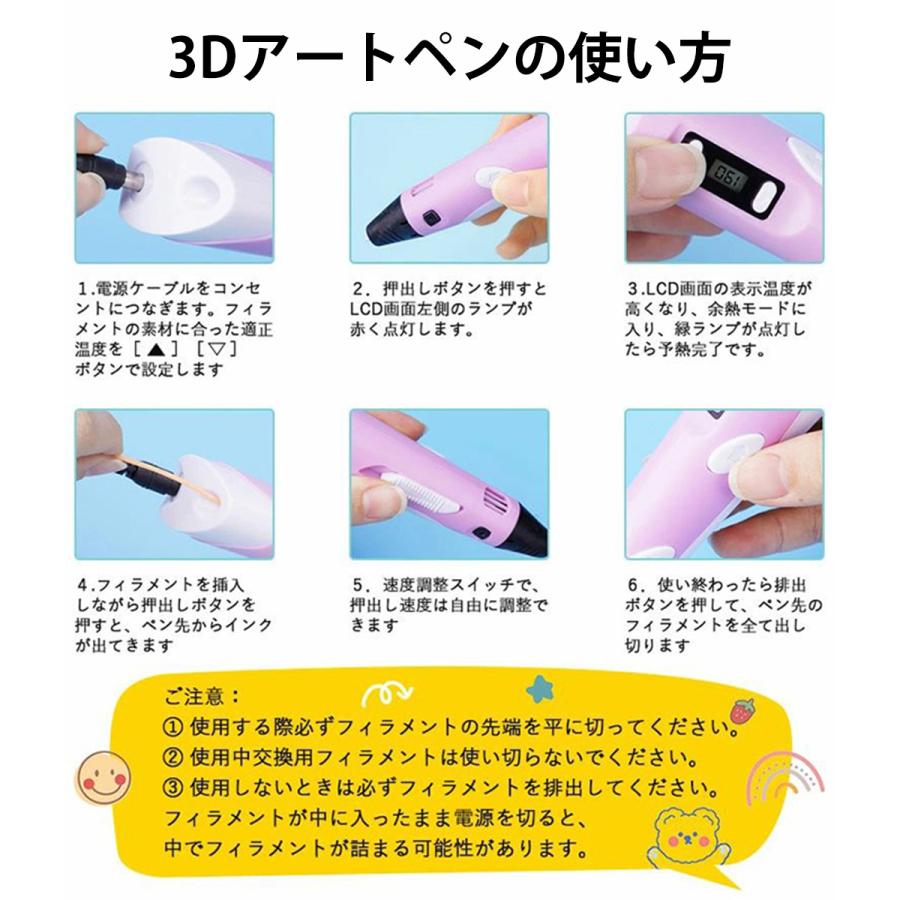 3Dペン LCD画面表示 立体アートペン 速度調整可 フィラメント5m×10色付き DIY 知育玩具 子供用 大人用 手作り 立体絵画 USB給電 想像力 創造力 簡単操作 |  | 09