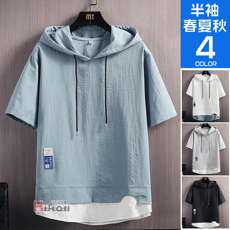 パーカー メンズ 半袖 夏パーカー おしゃれ フード付き カジュアル スポーツ 重ね着風 冷感 トップス 父の日 Ota V Luck 通販 Yahoo ショッピング