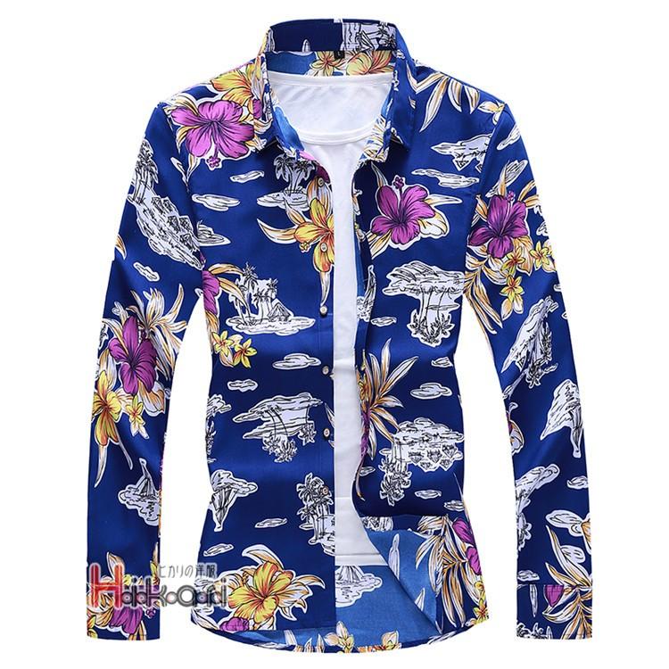 カジュアルシャツ メンズ アロハシャツ 40代 50代 長袖 花柄シャツ