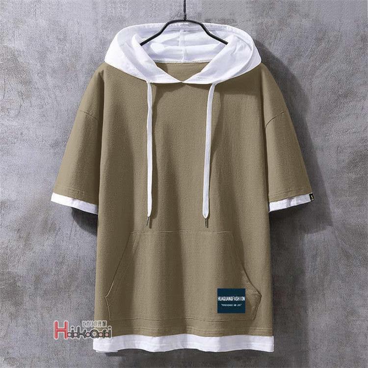 お得なキャンペーンを実施中 パーカー メンズ おしゃれ 半袖パーカー 薄手 フード付き 夏パーカー スポーツ カジュアル 重ね着風 22夏服 Aynaelda Com