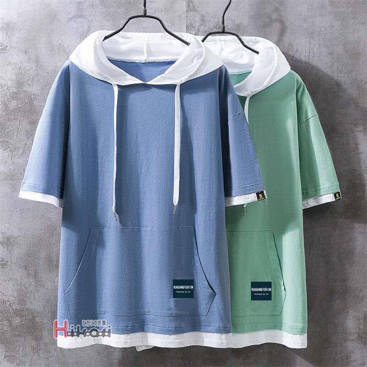お得なキャンペーンを実施中 パーカー メンズ おしゃれ 半袖パーカー 薄手 フード付き 夏パーカー スポーツ カジュアル 重ね着風 22夏服 Aynaelda Com