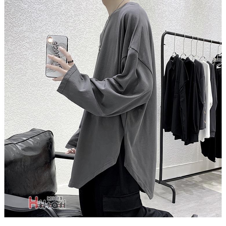 ロングTシャツ ロンT メンズ 長袖Tシャツ クルーネック 無地