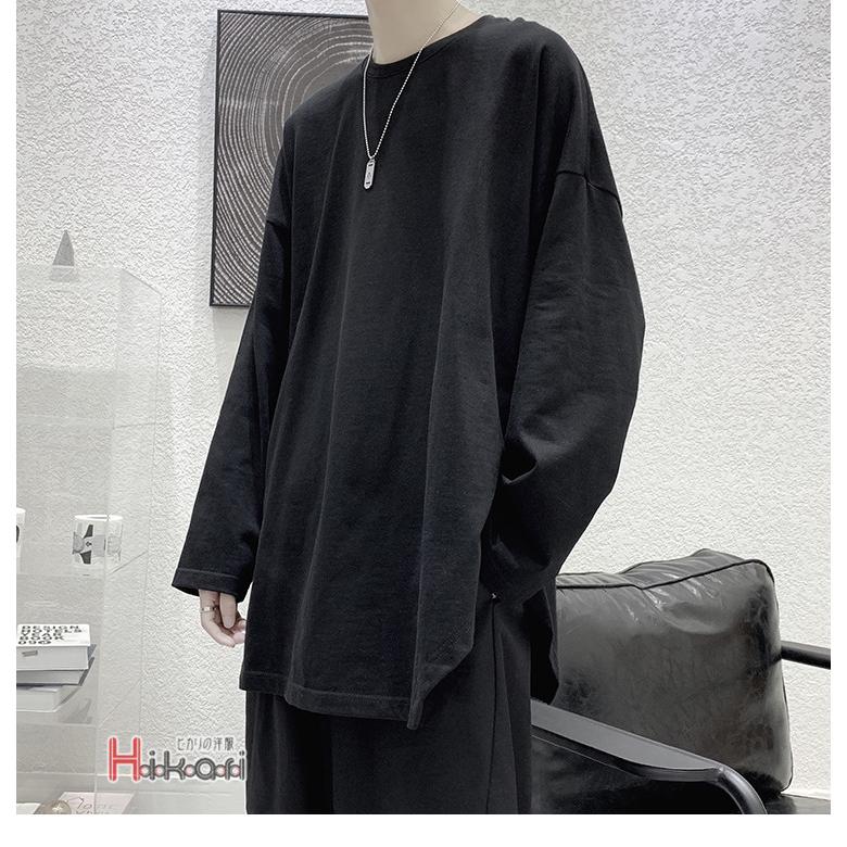 ロングTシャツ ロンT メンズ 長袖Tシャツ クルーネック 無地