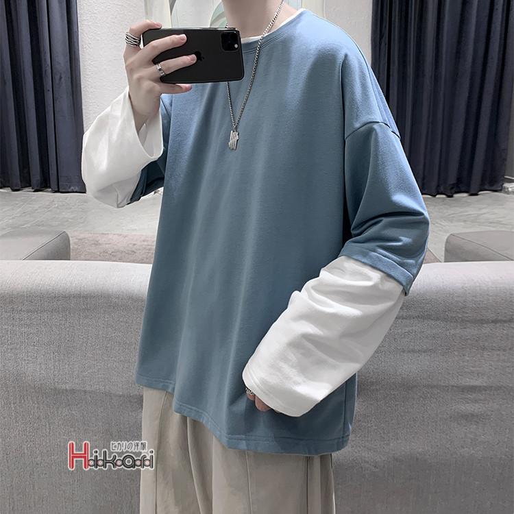 ロンt メンズ 長袖 ロングtシャツ 重ね着風 ティーシャツ メンズtシャツ カットソー 切替 インナー 春物 Ota V Luck 通販 Yahoo ショッピング