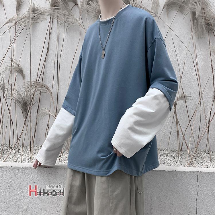 ロンT メンズ Tシャツ 重ね着風 トレーナー フェイク カットソー tシャ53 dzdx1805-01.jpg