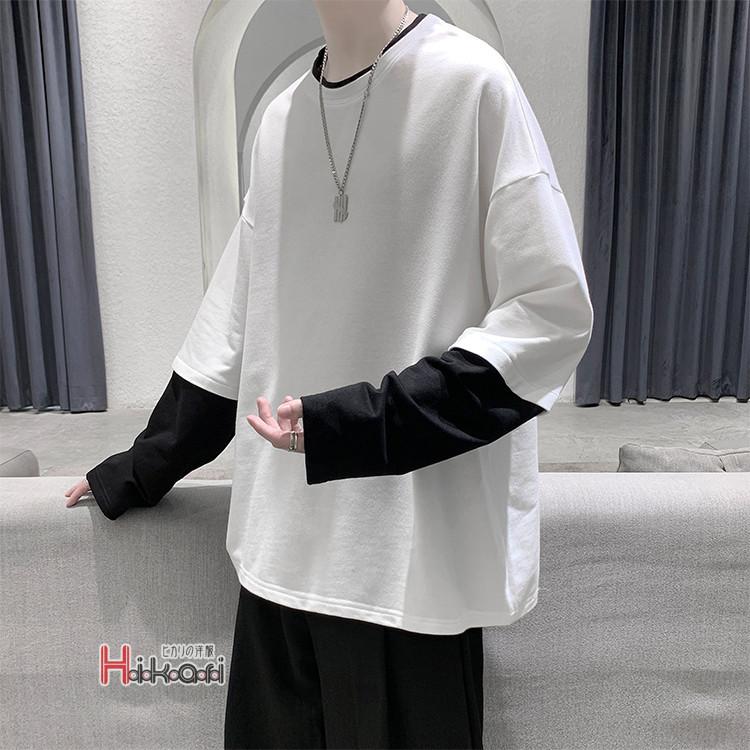 【新品未使用】HYOD 防風 保温 ロンT 長袖シャツ ロングTシャツ ロンT メンズ 長袖 ロングTシャツ 重ね着風 ティーシャツ メンズ