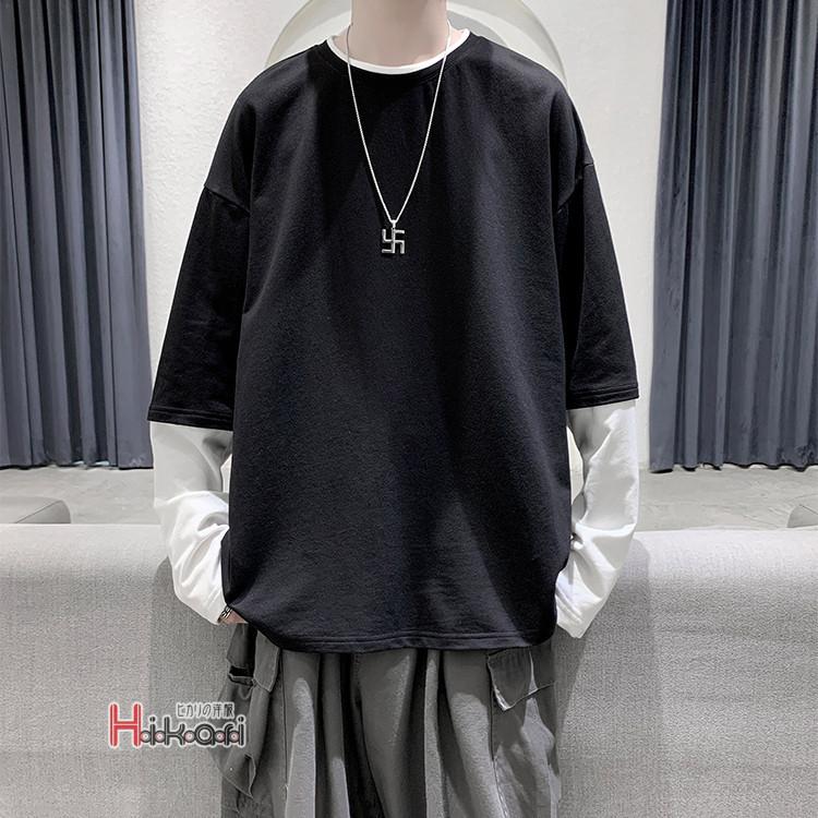 ロンt メンズ 長袖 ロングtシャツ 重ね着風 ティーシャツ クラシック 切替 カットソー メンズtシャツ 春物 インナー