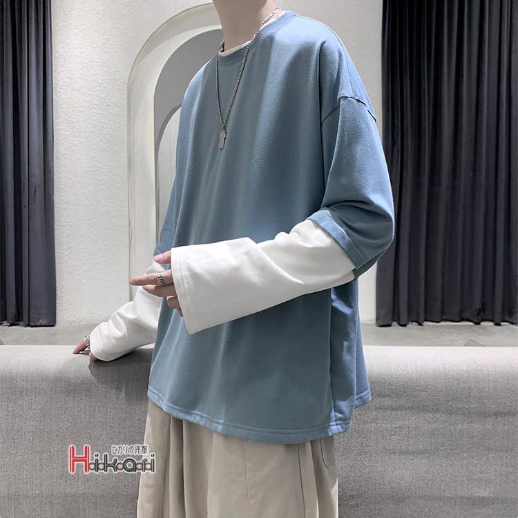 メンズ 重ね着ロンT スウェット 大きめ Tシャツ 肩落ち P00549 吸汗速乾 ロンT メンズ◇ルーズフィットクルーネックロンT◇T