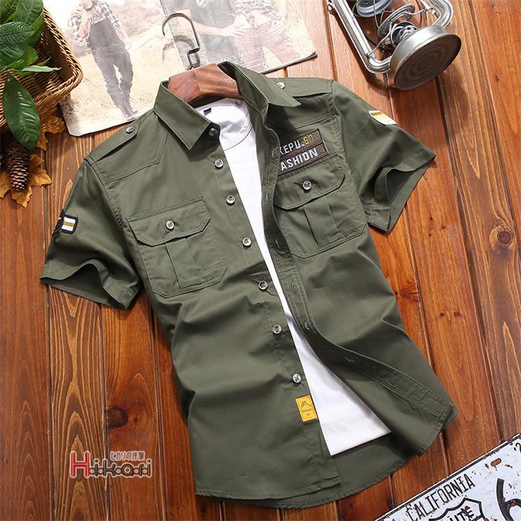 半袖シャツ メンズ ミリタリーシャツ カジュアルシャツ 夏服 無地 40代