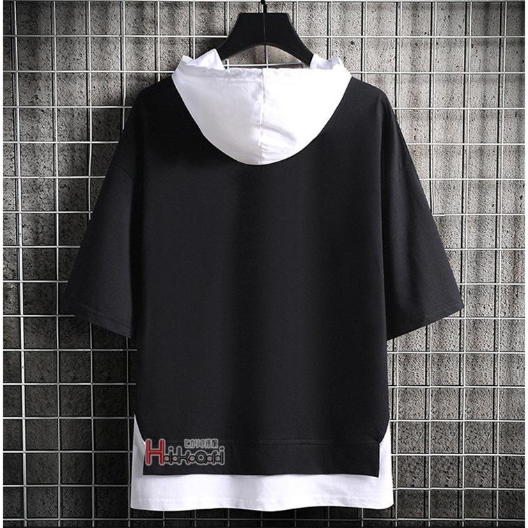 パーカー メンズ 半袖 プルオーバー パーカ 英字プリント 重ね着