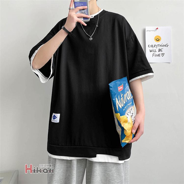 Tシャツ メンズ 半袖 ティーシャツ ゆったりtシャツ カジュアル フェイクレイヤード ルームウェア 父の日 Ota V Luck 通販 Yahoo ショッピング