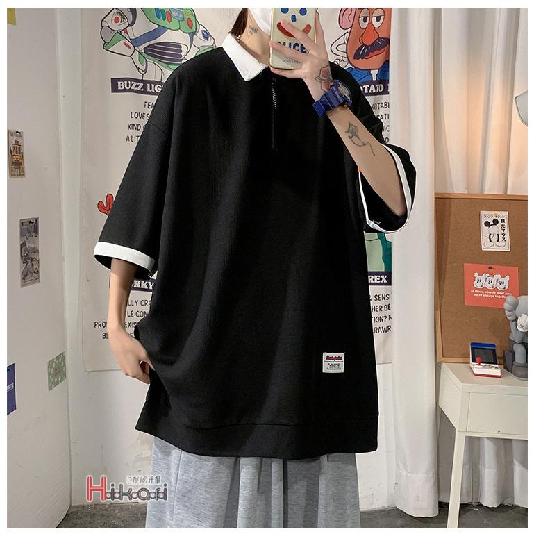 襟付きtシャツ メンズ レディース 五分袖 七分袖 プルオーバー ハーフジップ ゆったり スポーツ ゴルフ おしゃれ 父の日 Ota V Luck 通販 Yahoo ショッピング