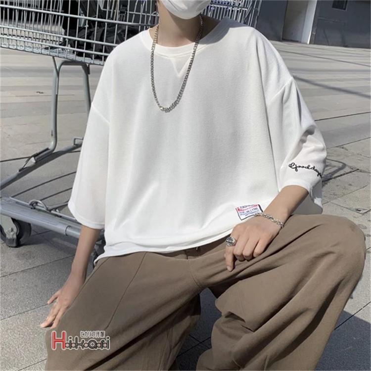 黒tシャツ 白tシャツ メンズ ティーシャツ 超歓迎 七分丈tシャツ 夏物 父の日 フェイクレイヤード カジュアル ルームウェア