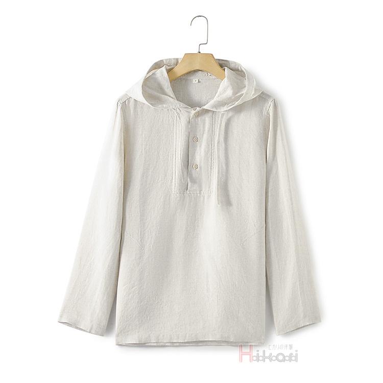 麻パーカー メンズ 薄手 長袖 プルオーバーパーカー フード付きTシャツ