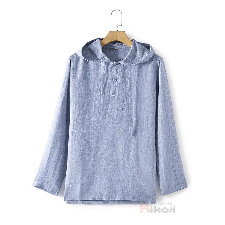 麻パーカー メンズ 薄手 長袖 プルオーバーパーカー フード付きTシャツ リネンTシャツ クローバー株式会社 無地 ハーフボタン シャツ UVカット 麻パーカー メンズ 薄手 長袖 プルオーバーパーカー フード付きTシャツ