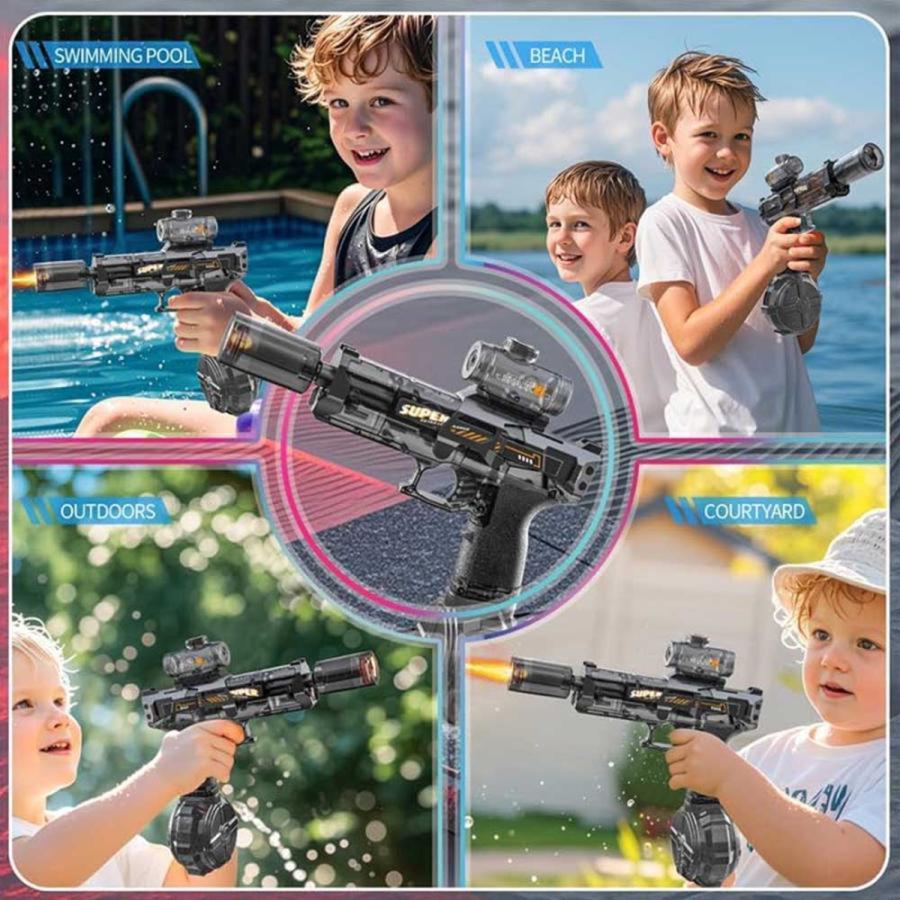 電動水鉄砲 ウォーターピストル 高速連射 LEDライト付き 貯水タンク搭載 充電式 水漏れ防止 強力射程 大人 子供兼用 プール ビーチ 夏の水遊び |  | 07