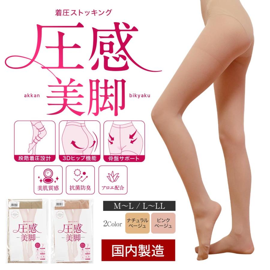 着圧ストッキング 圧感美脚 20デニール ベージュ ヒップアップ