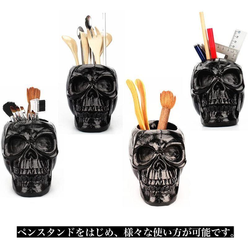Queen B マルチスタンド ブラック ドクロ ペン メイク ブラシ スタンド 卓上 かっこいい おしゃれ インテリア 小物入れ 頭蓋骨 訳あり