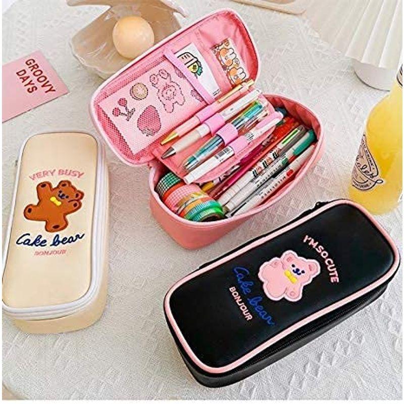 ピンク チェック柄 くまさん ペンケース ペンシルケース ポーチ 大容量 限定セール くまさん