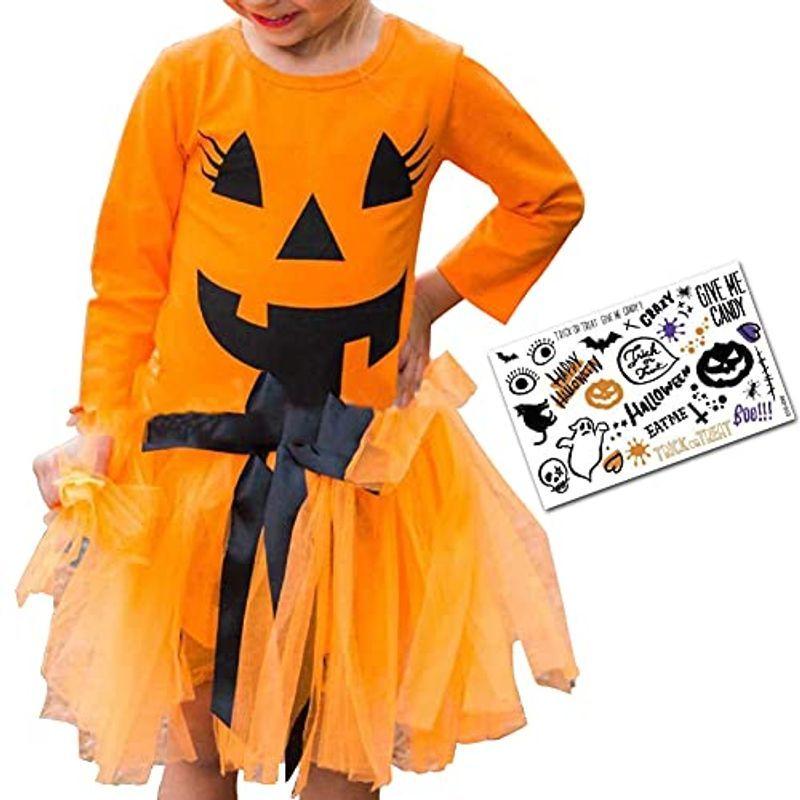 人気の春夏 上下 パンプキン COLINY セット 110cm) (オレンジ, 仮装 コスプレ 80-120cm ハロウィン tシャツ かぼちゃ 子供用 ままごと