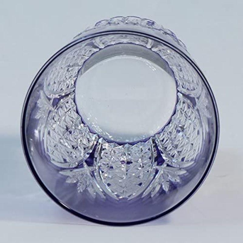 カガミクリスタル(Kagami) ロックグラス 紫 230cc 江戸切子 笹っ葉に