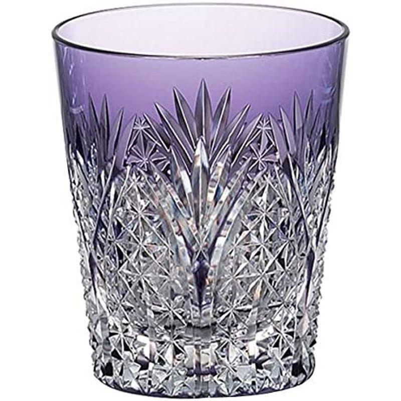 カガミクリスタル(Kagami) ロックグラス 紫 230cc 江戸切子 笹っ葉に