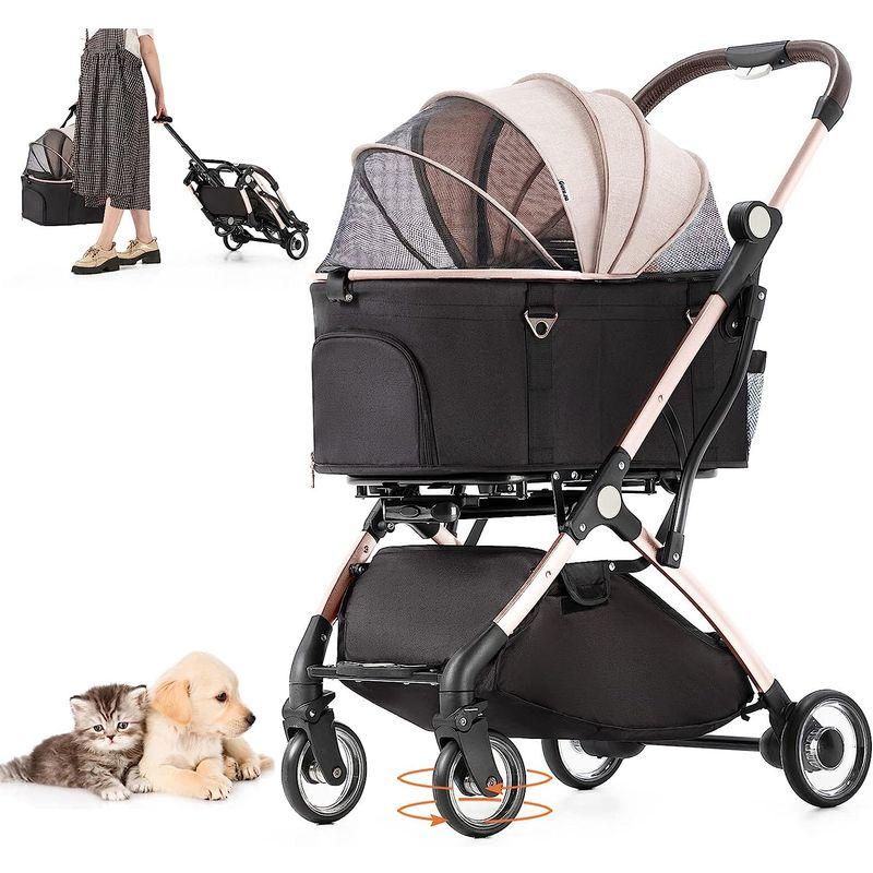 HRking.HANRAY 分離型 折りたたみ ペットカート 3wayモデル 対面式 4輪 犬用ベビーカー 前輪360°回転 後輪ブレーキ付 HANRAY 分離型 折りたたみ ペットカート 3wayモデル 対面式 4輪 犬用ベビーカー 後輪ブレーキ付