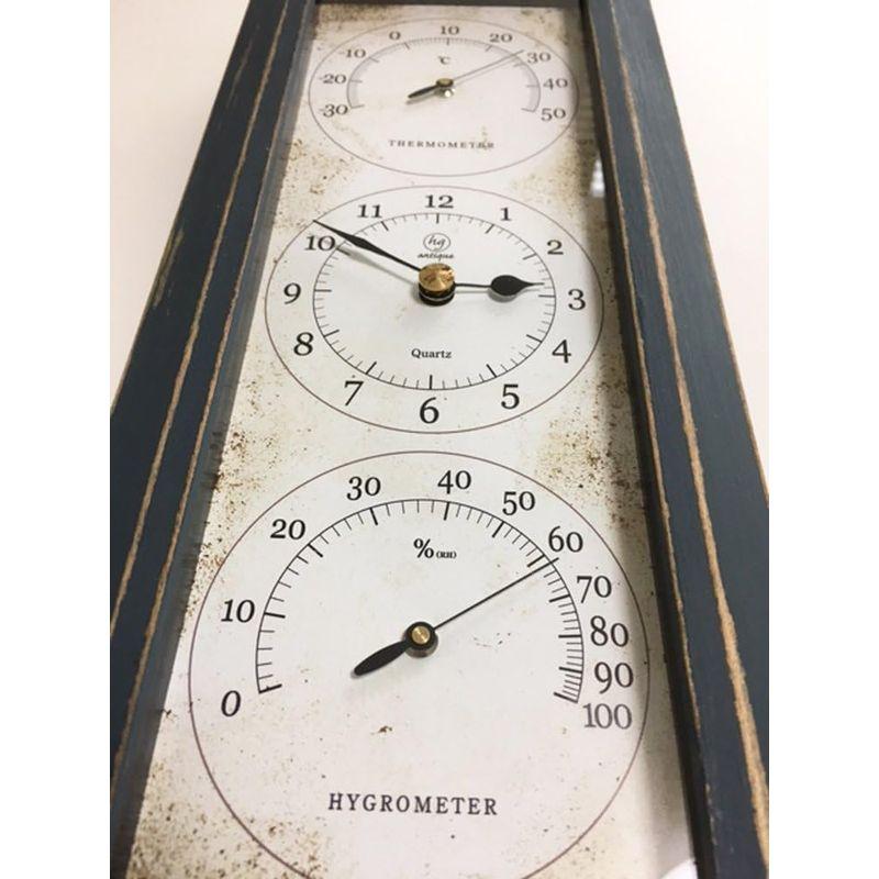 エムワイエス 時計 壁掛け用 日本製 温湿度計付き アンティーク加工 アナログ ハンドメイド タテ ブルー Antique Clock YT｜otc-store｜03
