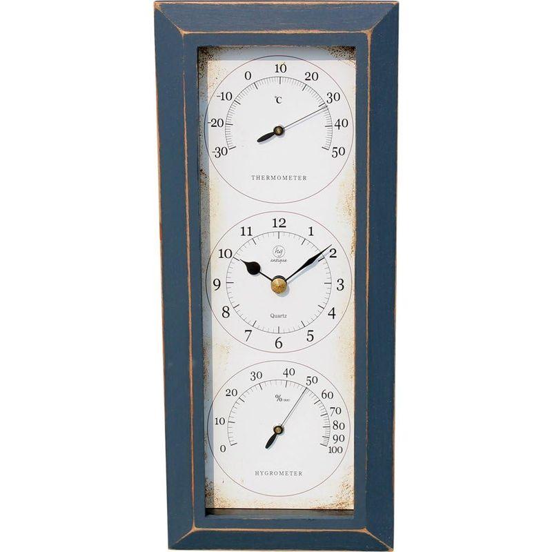エムワイエス 時計 壁掛け用 日本製 温湿度計付き アンティーク加工 アナログ ハンドメイド タテ ブルー Antique Clock YT｜otc-store｜06