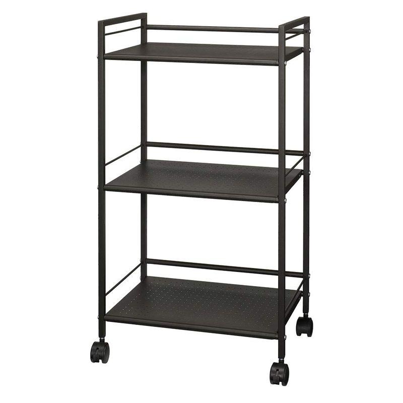 ドウシシャ パンチングラック 3段 キャスター付き 収納ワゴン ブラウン