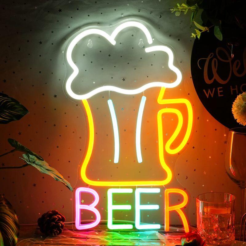 ビールネオンサイン、Beer neonsignLED多色ネオンライト店舗壁飾り
