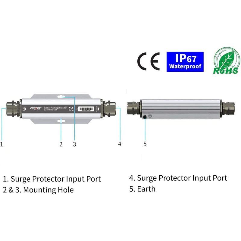 超特価 Procet PT-PR01G-OT アルミ合金シェルによる屋外使用の1ポートPoE避雷器，IEEE802.3af / at PoE ++準