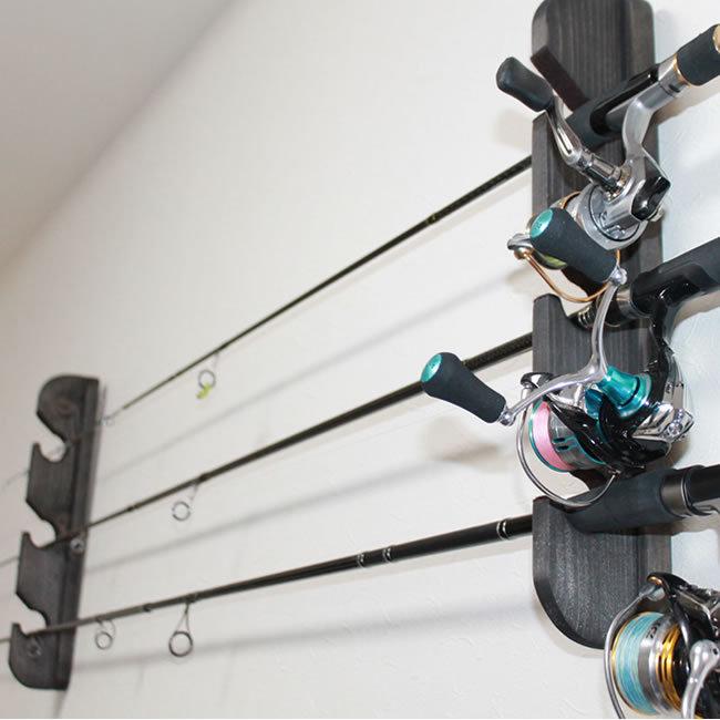 ロッドホルダー,壁掛け,3本用ダブル,ロットスタンド【4色よりお選び