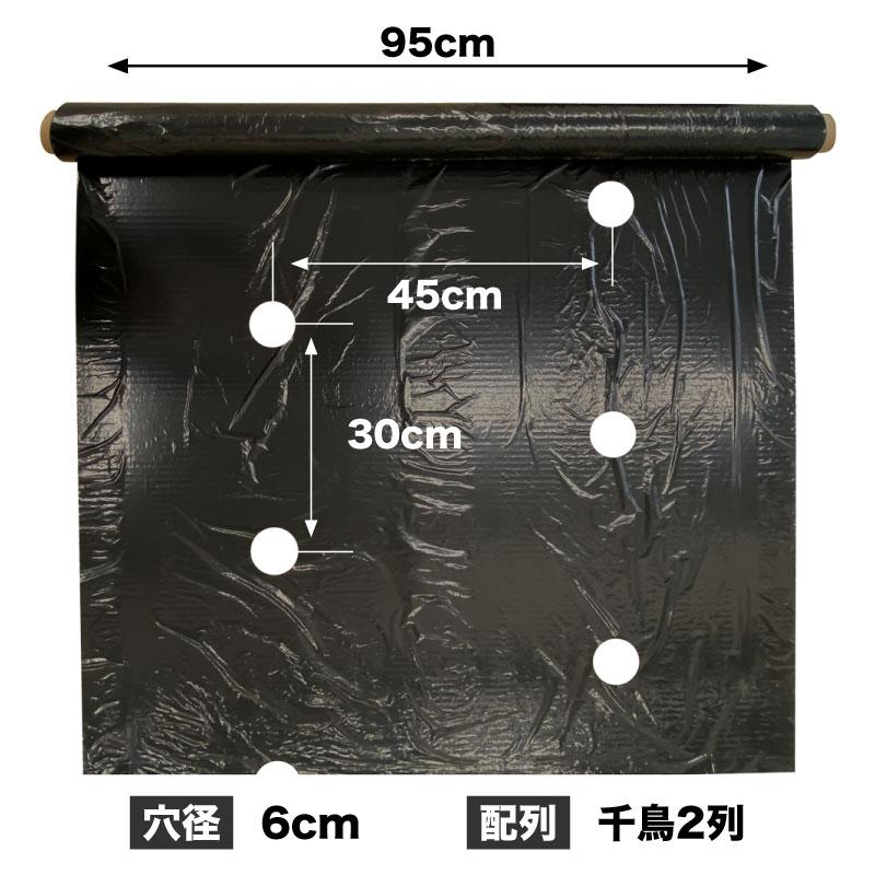 穴あき黒マルチ 9230 厚0.02mm×幅95cm×長50m 60mm孔 菜園向け 穴 穴あき黒マルチ 9230 厚0.02mm×幅95cm×長50m 60mm孔 菜園向け 穴